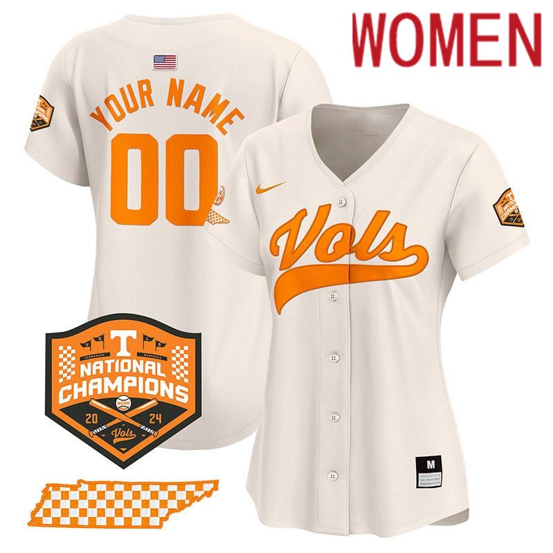 Women Tennessee Volunteers Cream 2024 Nike Champions Vapor Premier Limited Custom NCAA Jersey